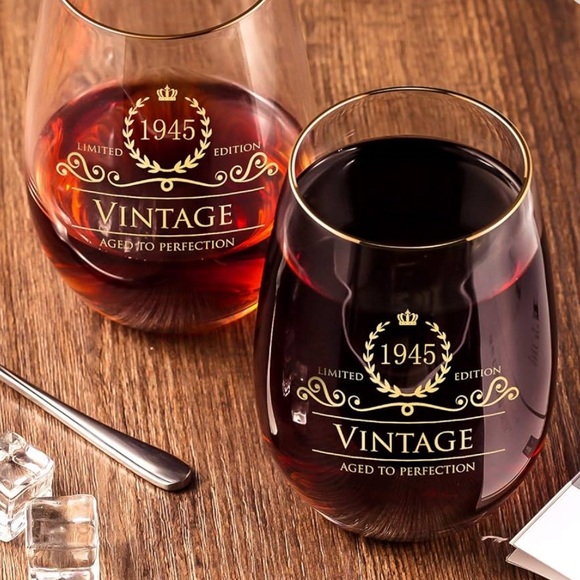 1945 Stemless Wine Glasses Set 2 - Unique Wine Glasses - birthday - Picture 2 of 4